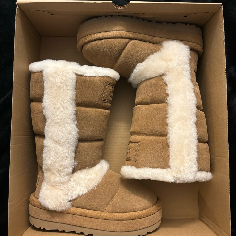 UGG CLASSIC TALL CHILLAPEAK PLATFORM CHESTNUT WOMAN'S BOOTS SIZE 8 NEW